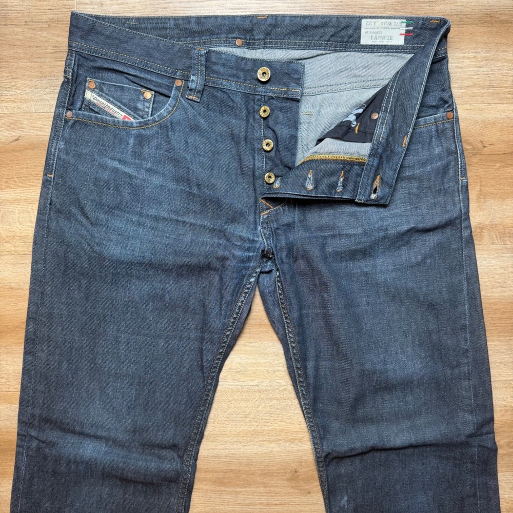 Diesel Larkee Jeans Mens 34x32 Blue Regular Straight Leg Dark Wash Made In Italy - Picture 2 of 14